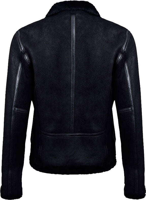 Mens Black Biker Leather Jacket With Fur