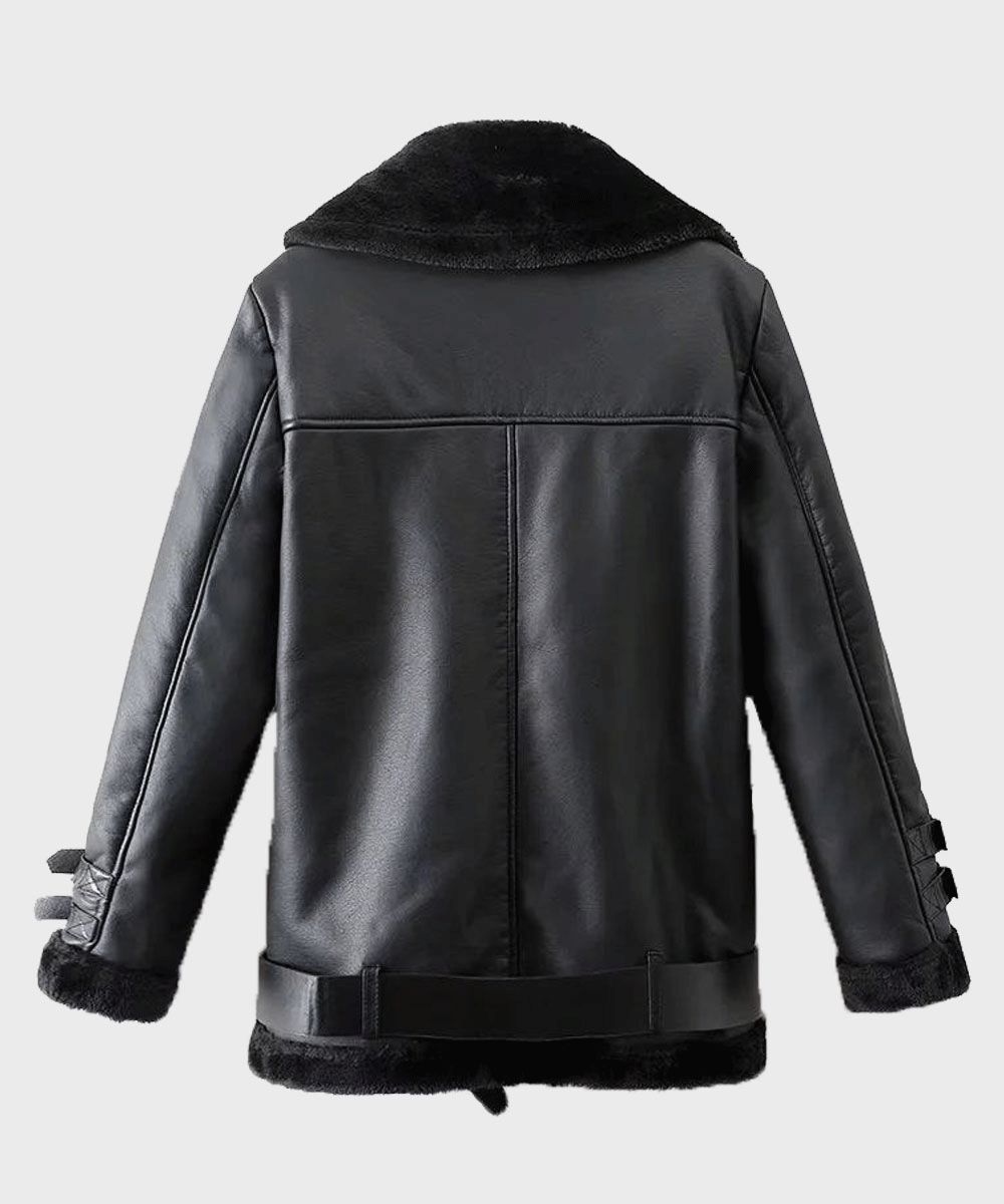 Stylish Mens Black Shearling Winter Leather Jacket with Quilted Lining