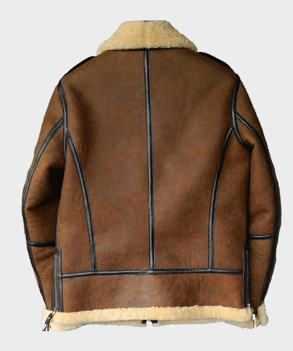 Classic Mens Brown B3 Shearling Aviator Leather Jacket with Authentic Sheepskin