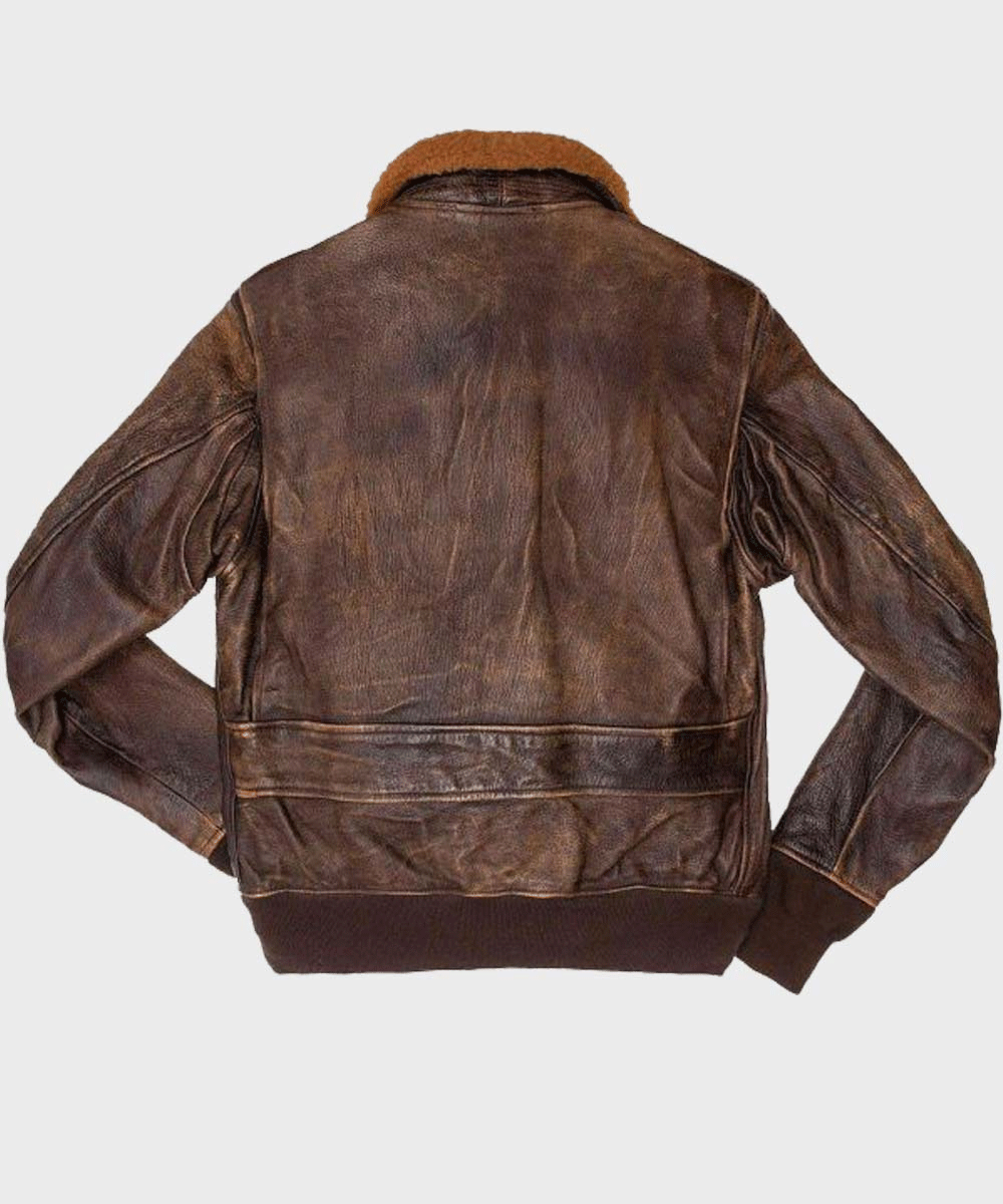 Vintage Mens Distressed Brown Flight Bomber Jacket with Zipper Details