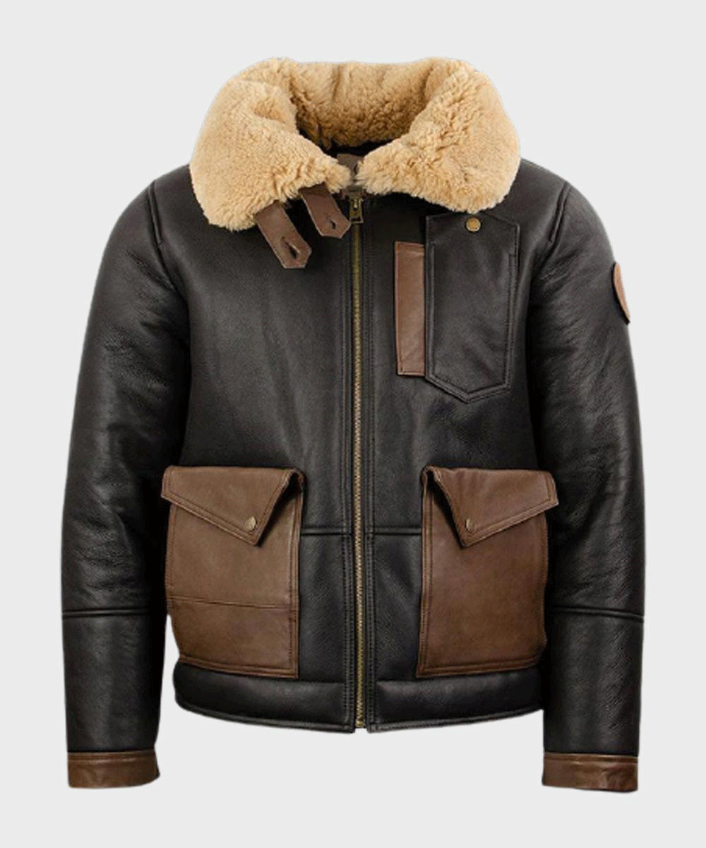 Classic Mens Shearling Black B3 Bomber Jacket with Authentic Sheepskin