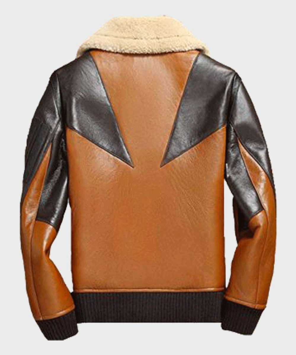 Stylish Mens Shearling Sheepskin Bomber Leather Jacket in Classic Brown