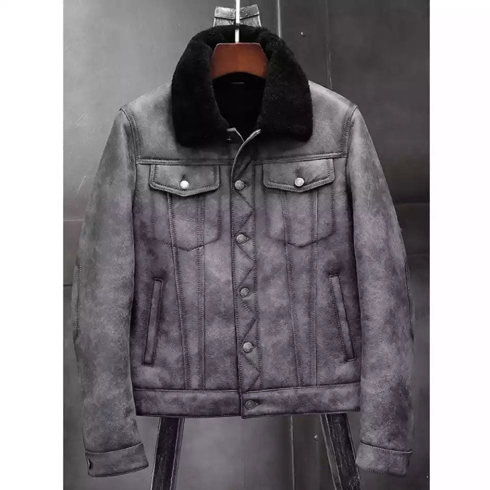  Classic Mens Sheepskin Shearling B3 Bomber Flight Jacket