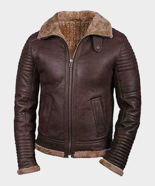  Stylish Mens Sheepskin Shearling Brown Jacket with Classic Design