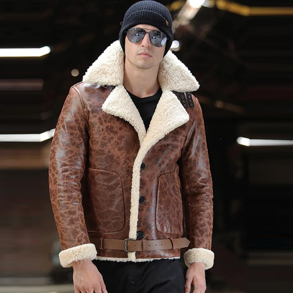 Men's Air Force Aviator Sheepskin Leather Jacket, TopGuruJackets