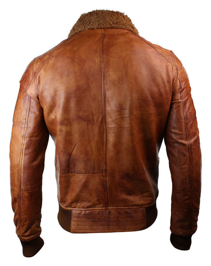 Men's B3 Bomber Rust Tan Brown Leather Jacket with Fur Collar