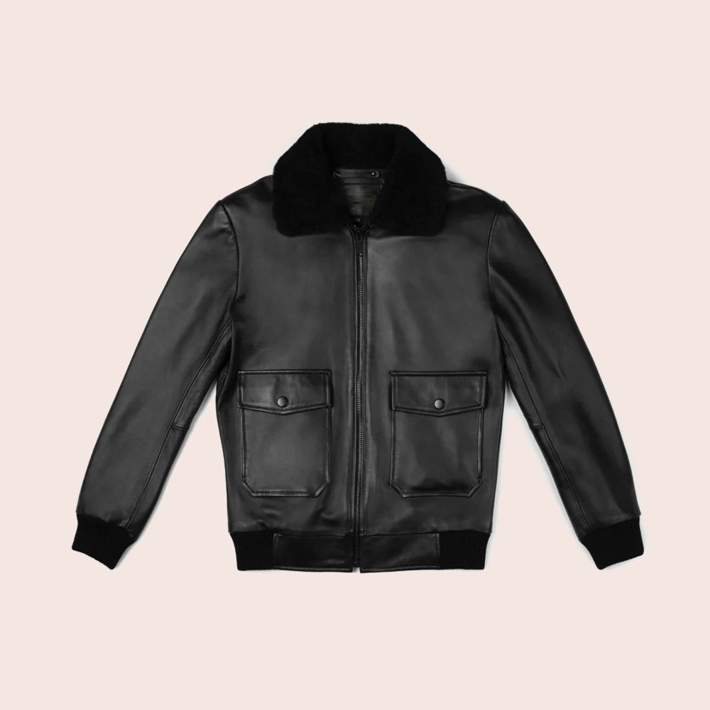 Mens Black G-1 Flight Leather Bomber Jacket