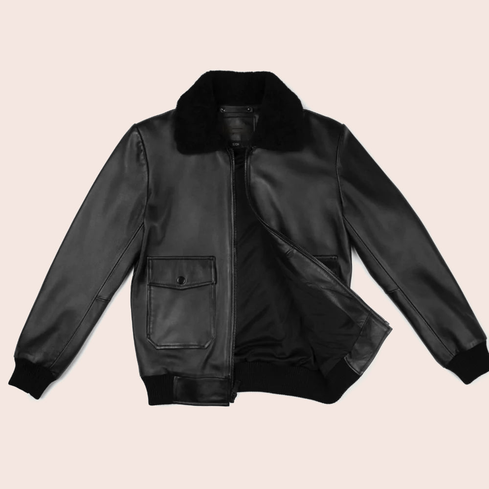 Mens Black G-1 Flight Leather Bomber Jacket