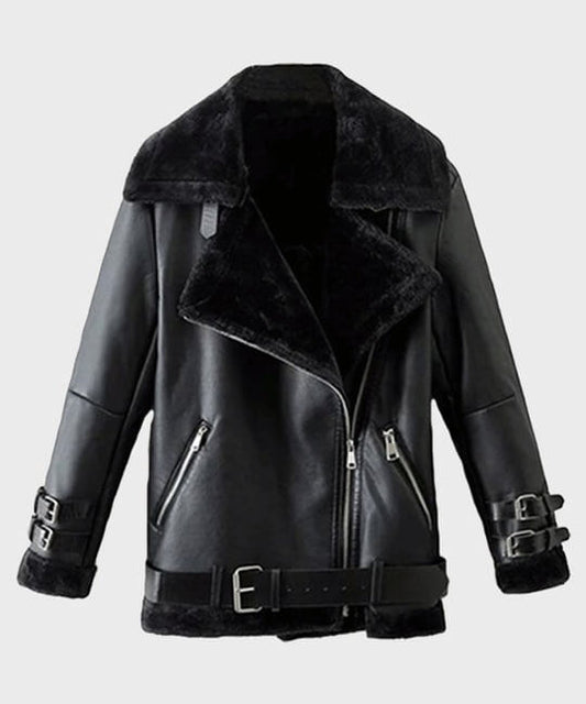 Men's Classic Black Shearling Winter Leather Jacket