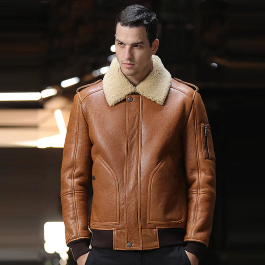 Men's Brown B3 Flight Airforce Sheepskin Bomber Jacket - TopGuruJackets