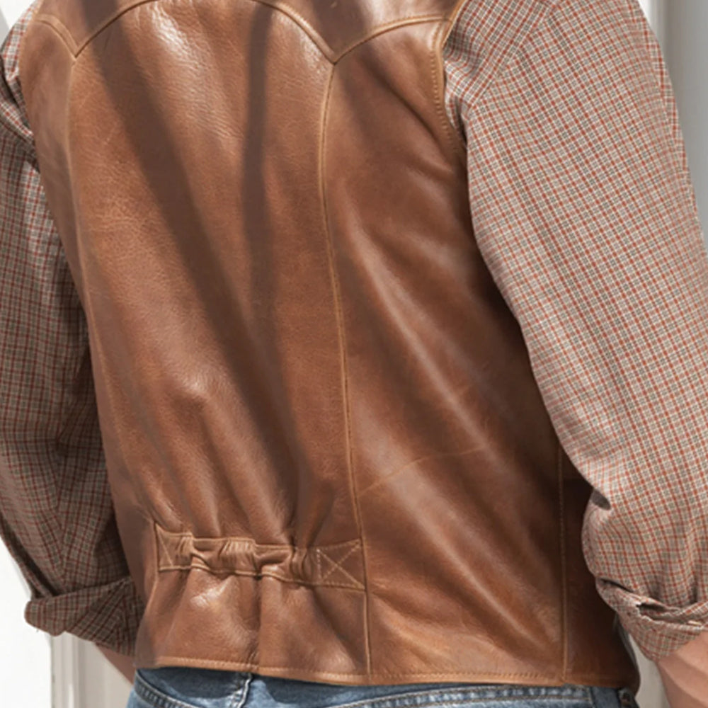 Men's Brown Western Cowboy Leather Vest