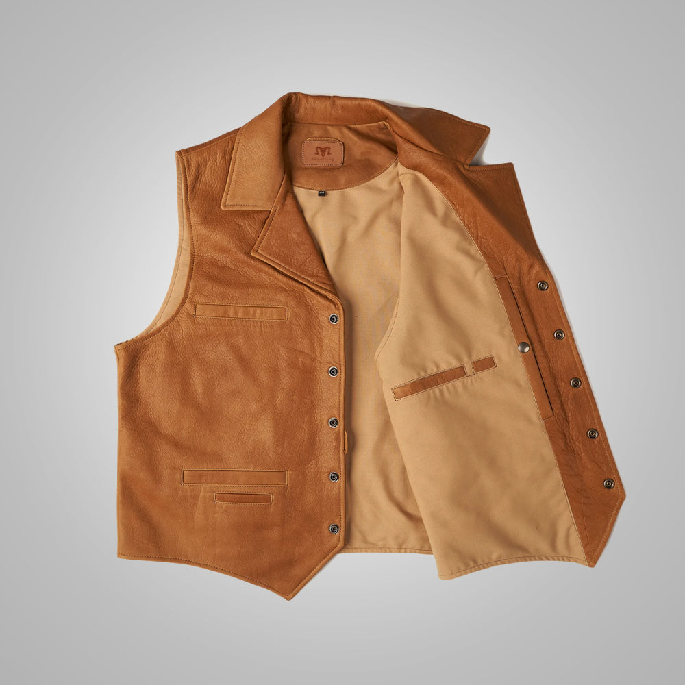 Men's Brown Western Cowboy Leather Vest