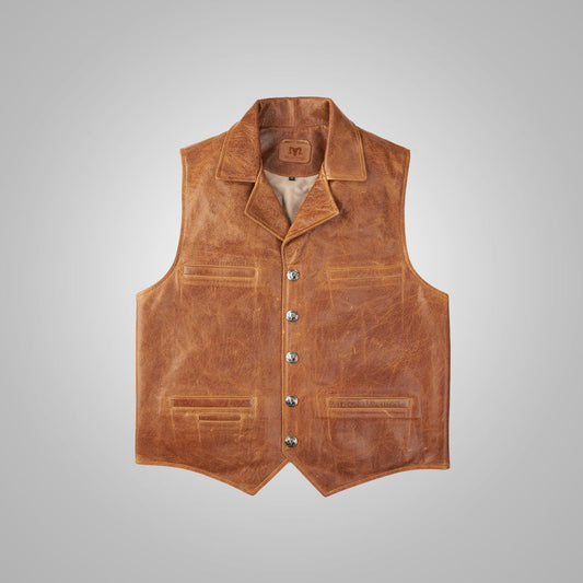 Men's Brown Western Cowboy Leather Vest