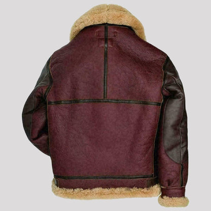 Men's Maroon RAF Aviator Shearling B3 Flying Bomber Leather Jacket