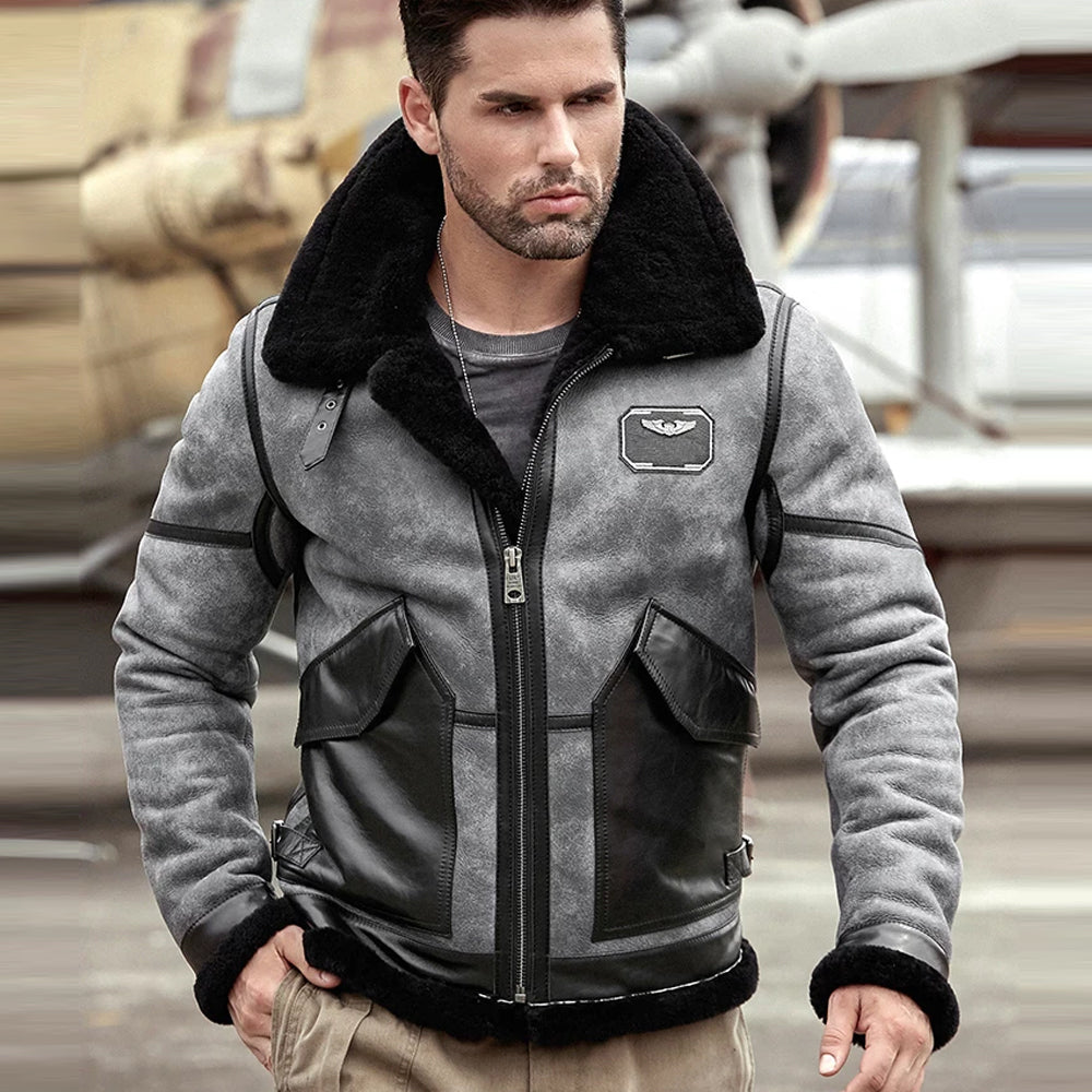  Men's Sheepskin RAF Airforce Pilot Shearling Aviator Jacket