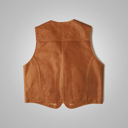 Vintage Brown Sheepskin Leather Cowboy Vest for Men - Western Charm