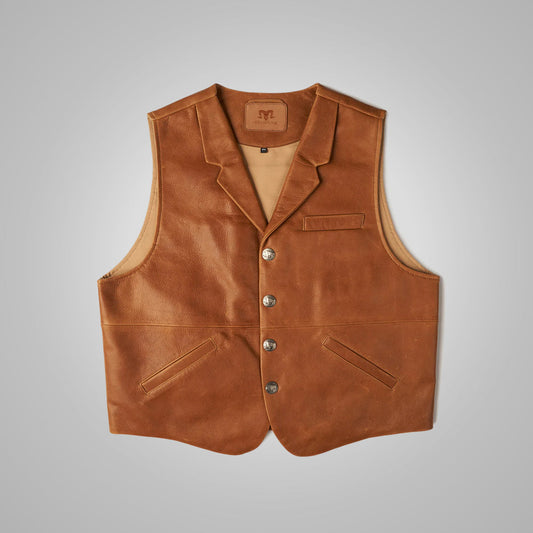 Vintage Brown Sheepskin Leather Cowboy Vest for Men - Western Charm