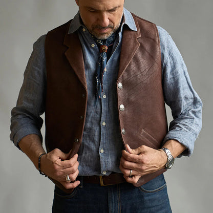 Men's Western Style Brown Leather Vest