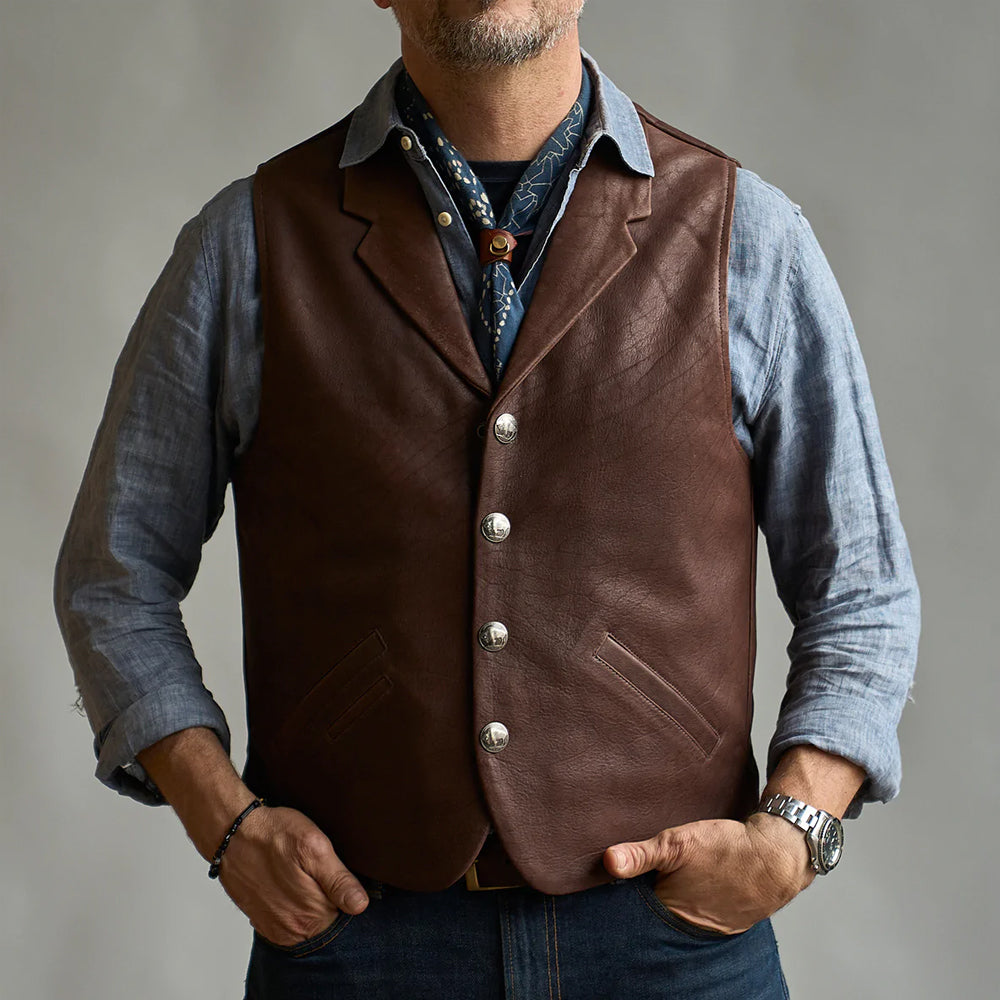 Men's Western Style Brown Leather Vest