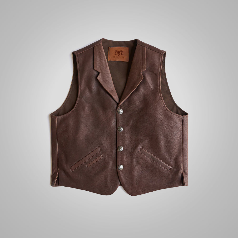 Men's Western Style Brown Leather Vest