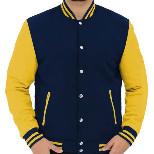 Stylish Navy Blue and Yellow Varsity Baseball Jacket