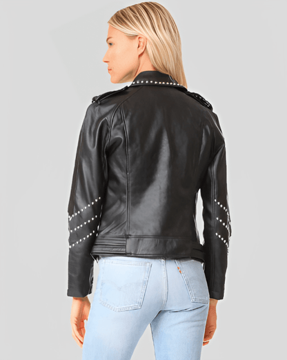 Women's Black Studded Leather Biker Jacket - Edgy & Elegant