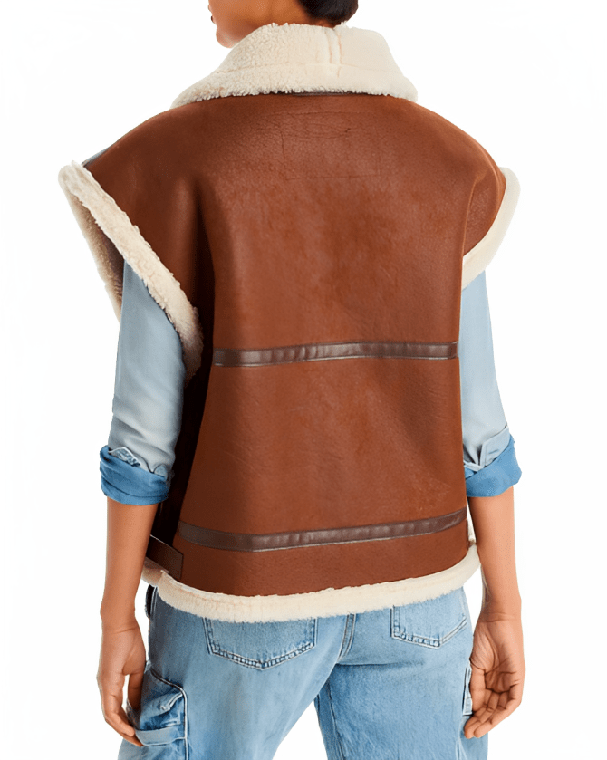 Women's Dark Brown Shearling Leather Vest - Classic and Warm