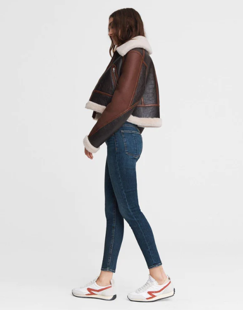 Women's Sheepskin Leather Jacket In Dark Brown With Oversized Collar