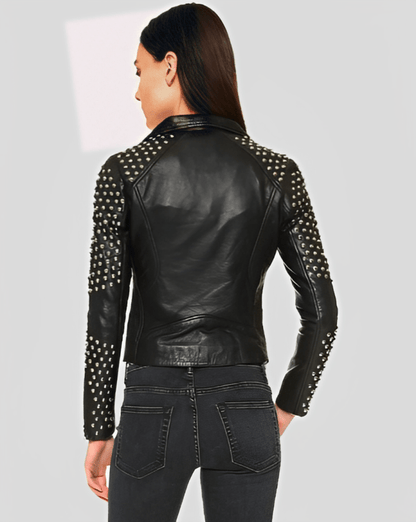 Women's Studded Black Leather Biker Jacket - Edgy & Chic