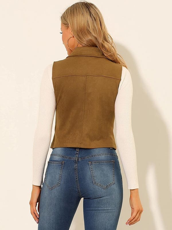 Stylish Women's Tan Brown Suede Leather Biker Vest - TOPGURUJACKETS