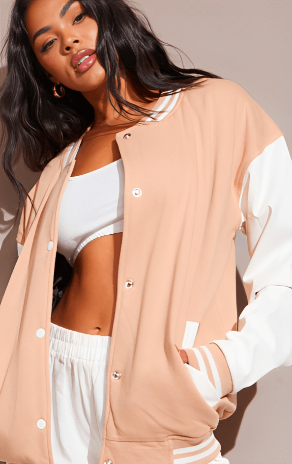 Women's Pink Varsity Leather Bomber Jacket