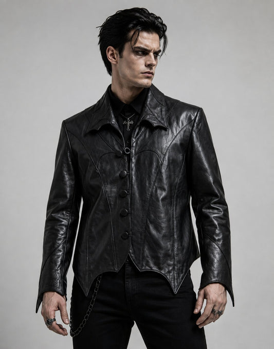 Men Black Batman Style Gothic Leather Jacket