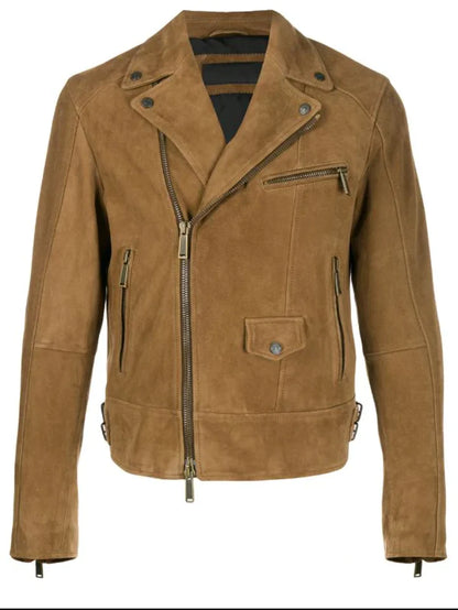 Men Brown Suede Leather Biker Jacket
