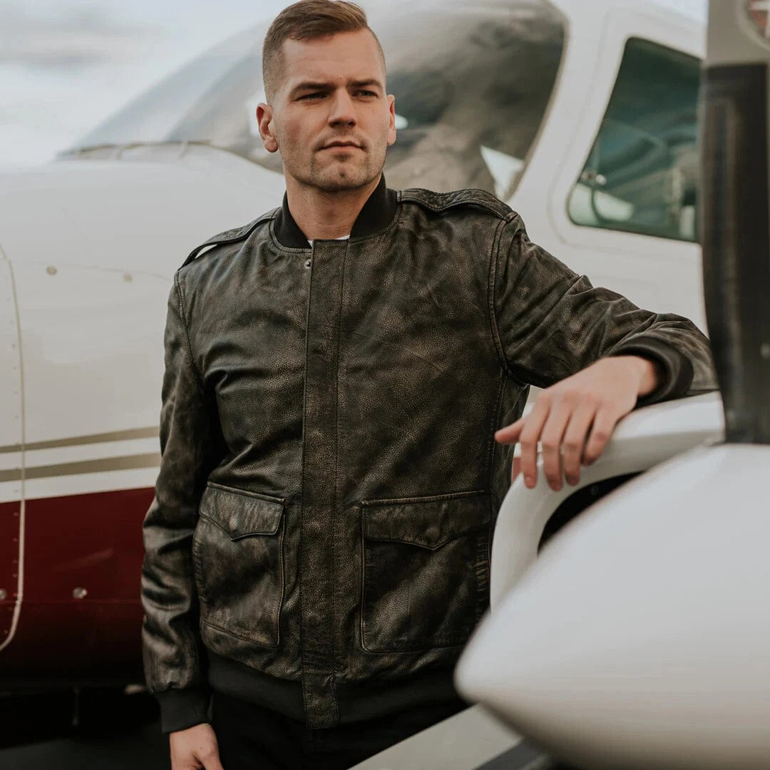 Men's B3 Pilot Black Sheepskin Leather Bomber Jacket