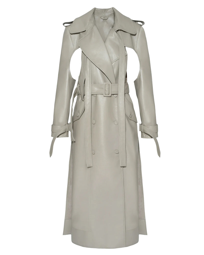 Women's Off White Double Breasted Duster Leather Trench Coat