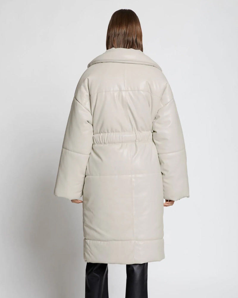 Women's Off White Faux Leather Puffer Trench Coat