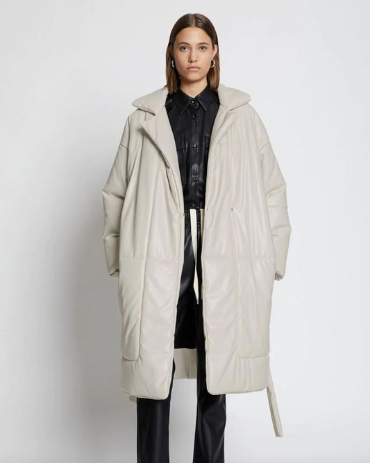 Women's Off White Faux Leather Puffer Trench Coat