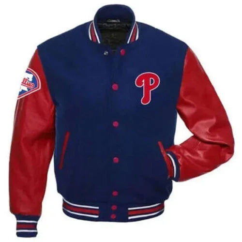 Classic Philadelphia Phillies Blue and Red Letterman Varsity Jacket