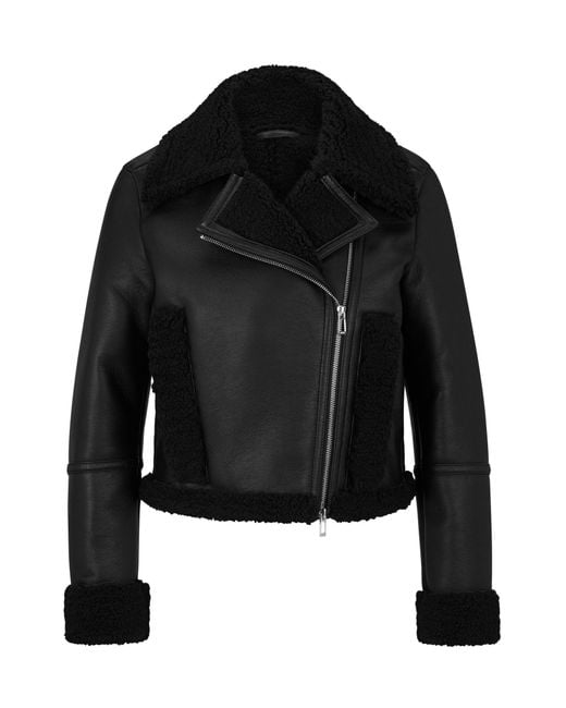 Women's Shearling Biker Leather Jacket in Black - Stylish & Warm