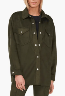 Women Stylish Khaki Suede Trucker Leather Shirt
