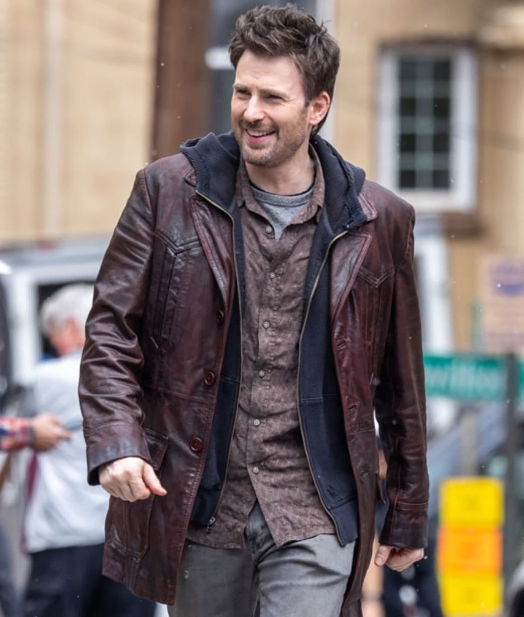 Chris Evans Red One Brown Leather Coat