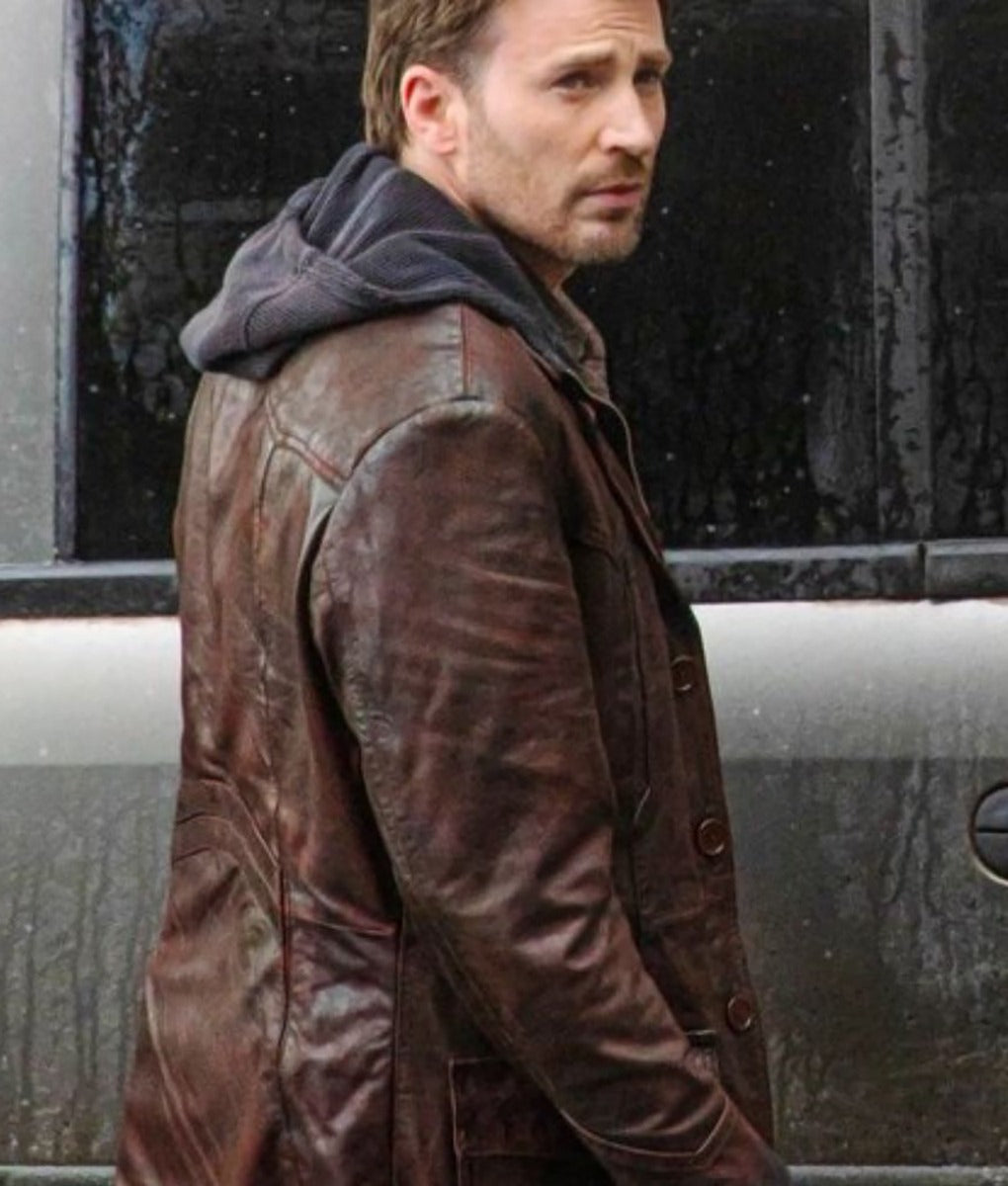 Chris Evans Red One Brown Leather Coat