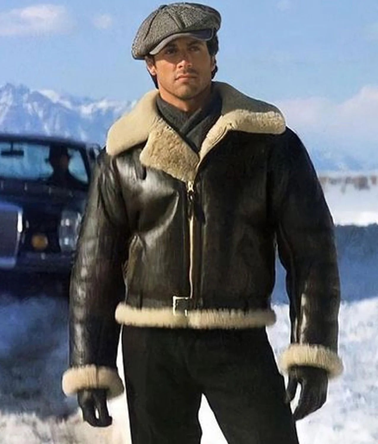 Sylvester Stallone Rocky Balboa Shearling Aviator Leather Jacket