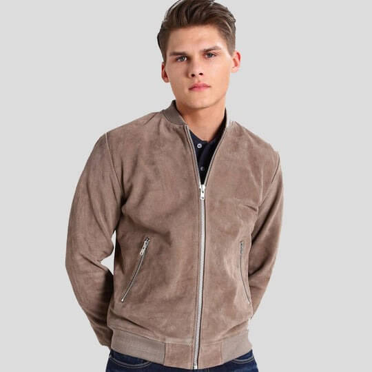 Rolf Grey Suede Bomber Leather Jacket