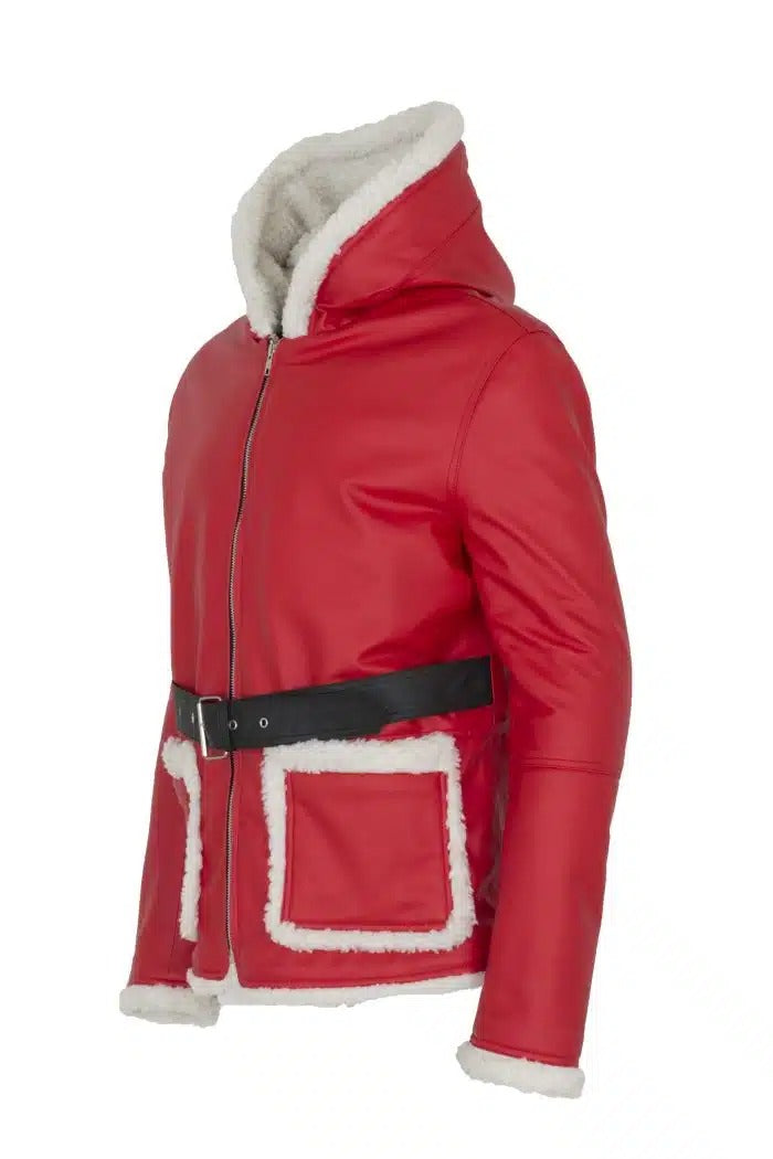 Men's Santa Claus Christmas Fur Leather Jacket