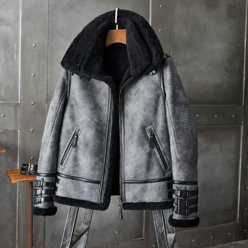 Men's Shearling B3 Bomber Jacket with Short Fur Coat