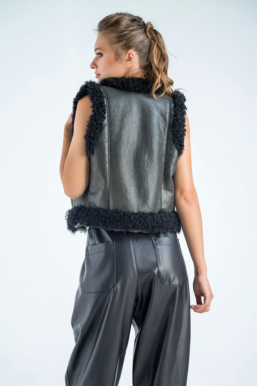 Women's Black Shearling Fur Vest