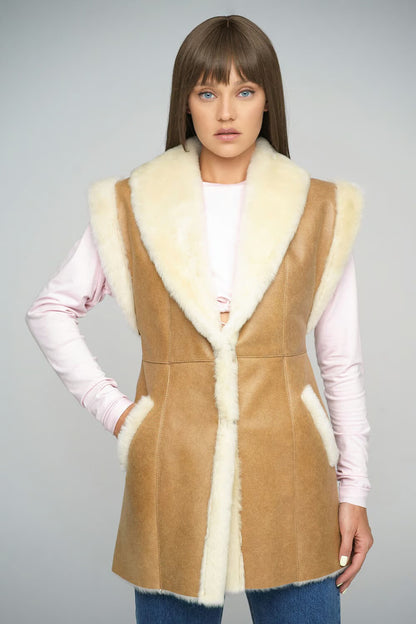 Women's Brown Shearling Fur Vest