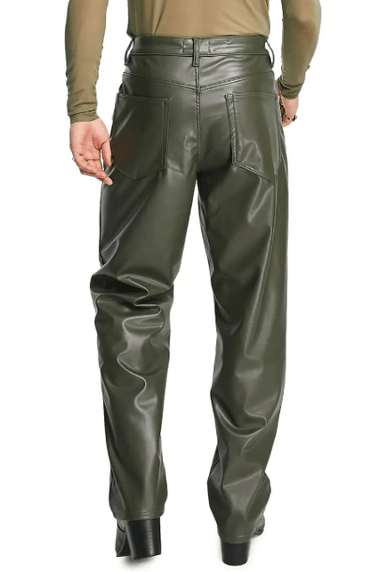 Stylish Men's Leather Pants in Khaki Green - Contemporary Comfort