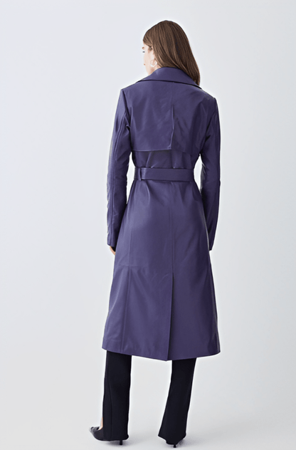 Stylish Women's Leather Trench Coat - Purple